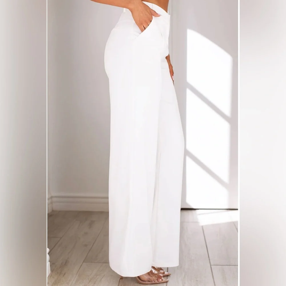 WHITE HIGH RISE PANTS - Picture 4 of 4